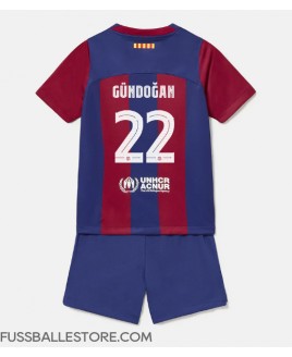 Günstige Barcelona Ilkay Gundogan #22 Heimtrikotsatz Kinder 2023-24 Kurzarm (+ Kurze Hosen)